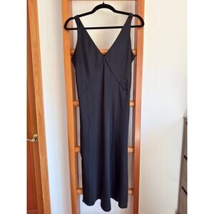Bias Cut Silky Satin Sleeveless V-Neck Little Black Slip Dress Small LBD